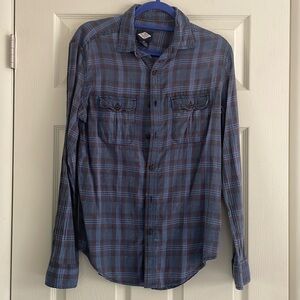 Urban Outfitters Blue and Red Plan Button Down Flannel